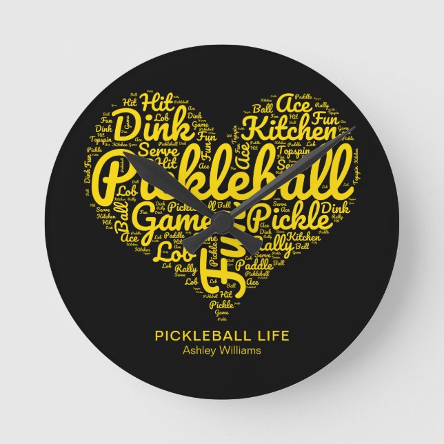 Personligen Pickleball Life Ord Art Typography Rund Klocka (Framsida)