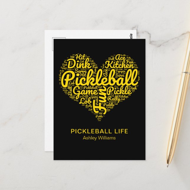 Personligen Pickleball Life Ord Art Typography Vykort (Fram/Back In Situ)