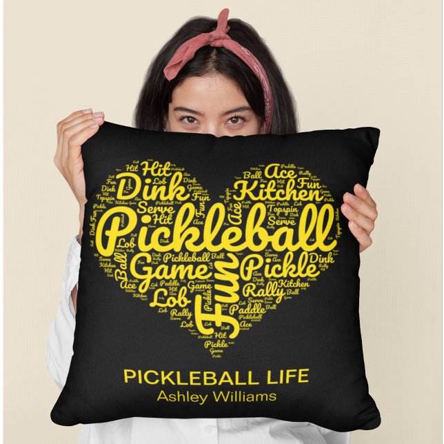 Personligen Pickleball Player Ord Art Typography Kudde (Skapare uppladdad)