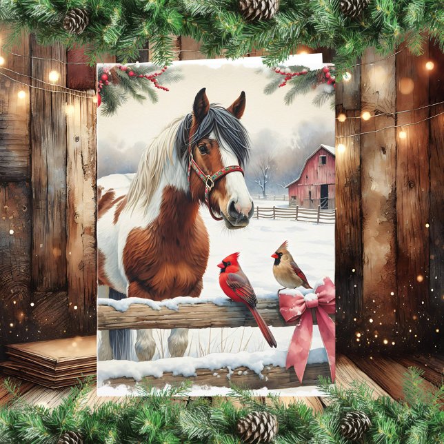 Personligen Pinto Horse and Cardinals Helgkort (Skapare uppladdad)