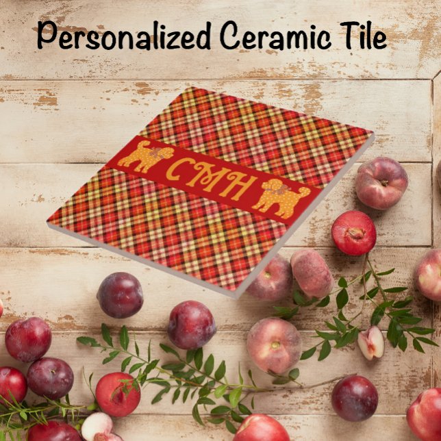 Personligen Play Doodle Golden Gult Hund Kakelplatta (Personalized ceramic tile in 2 sizes.)