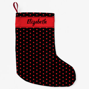 Personligen Polka dots med fetstil och svart Anpas Liten Julstrumpa