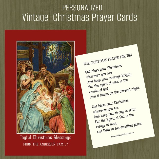 Personligen Prayer för jultomten Visitkort (Vintage Religious Christmas Prayer Cards to send with Christmas Cards)
