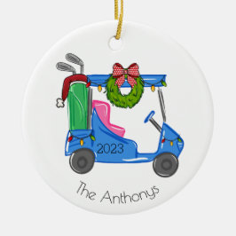 Personligen Preppy Blue Golf Cart Julgransprydnad Keramik