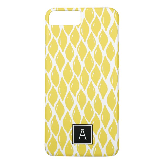 Personligen Preppy Gult Lemon Black Monogram Case-Mate iPhone Skal (Baksida)