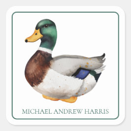 Personligen Preppy Mallard Anka Fyrkantigt Klistermärke