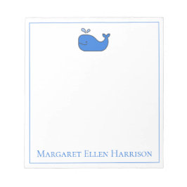Personligen Preppy Nautical Blue and White Whale Anteckningsblock