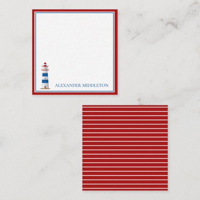 Personligen Preppy Nautical Lighthouse Anteckningskort (Fram/baksida)