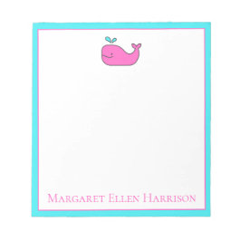 Personligen Preppy Nautical Rosa and Aqua Whale Anteckningsblock
