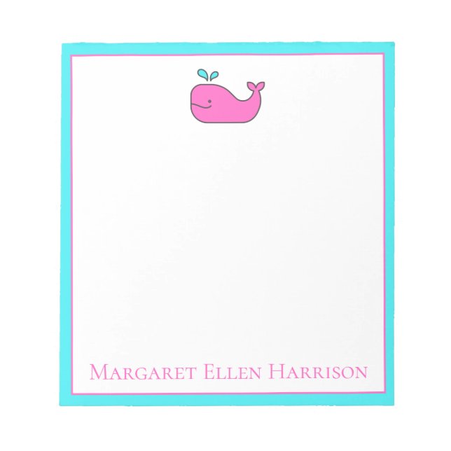 Personligen Preppy Nautical Rosa and Aqua Whale Anteckningsblock (Framsida)