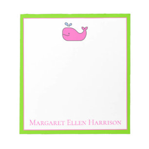 Personligen Preppy Nautical Rosa and Grönt Whale Anteckningsblock