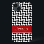 Personligen Preppy Red och Black Houndstooth<br><div class="desc">En röd och svart houndstooth mönster-design. Modern och söt. Perfekt för en giftig interpolering eller tonåring. Anpassa enkelt med ditt namn!</div>