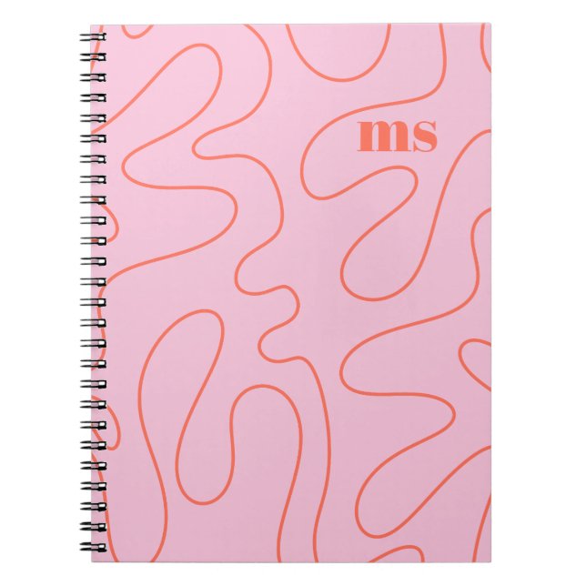 Personligen Preppy Rosa Squiggle Abstrakt Mönster Anteckningsbok (Framsidan)