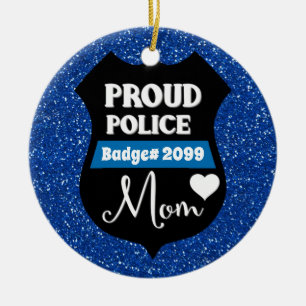 Personligen Proud Police Mamma Badge Julgransprydnad Keramik