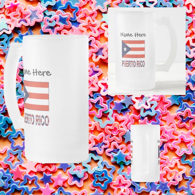 Personligen Puerto Rico och Puerto Rican Flagga Frostat Ölglas (Skapare uppladdad)