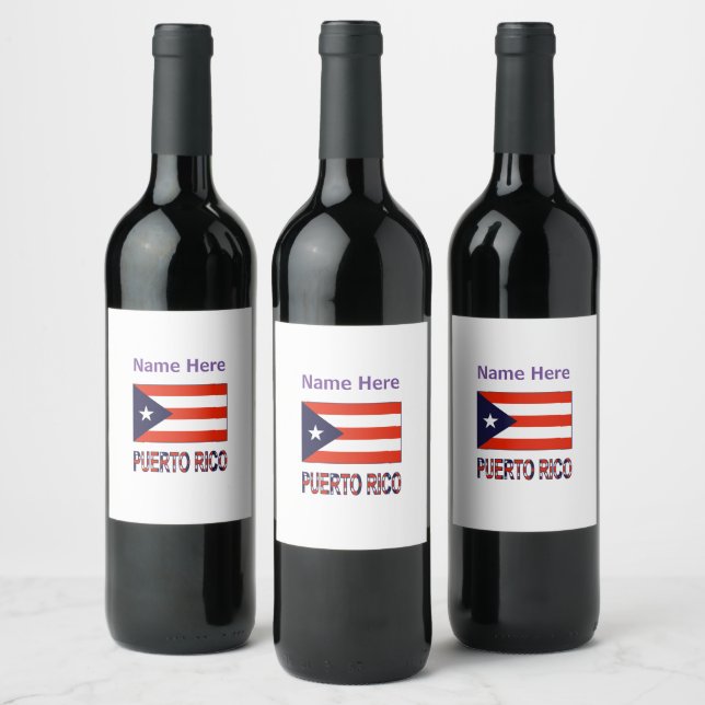 Personligen Puerto Rico och Puerto Rican Flagga Vinflaska Etikett (Flaskor)