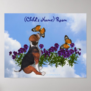Personligen Puppy Butterflies Kids Room Poster