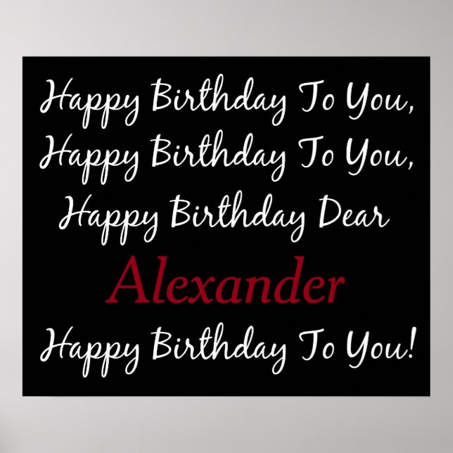 Personligen Raven Black och White Birthday Sång Poster (Framsidan)