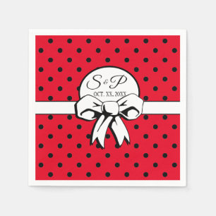 Personligen Red and Black Polka Dot White Bow Pappersservett
