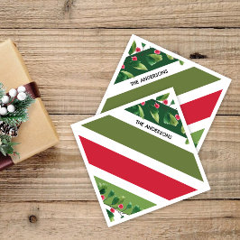 Personligen Red and Grönt Watercolor Berry Gren Pappersservett