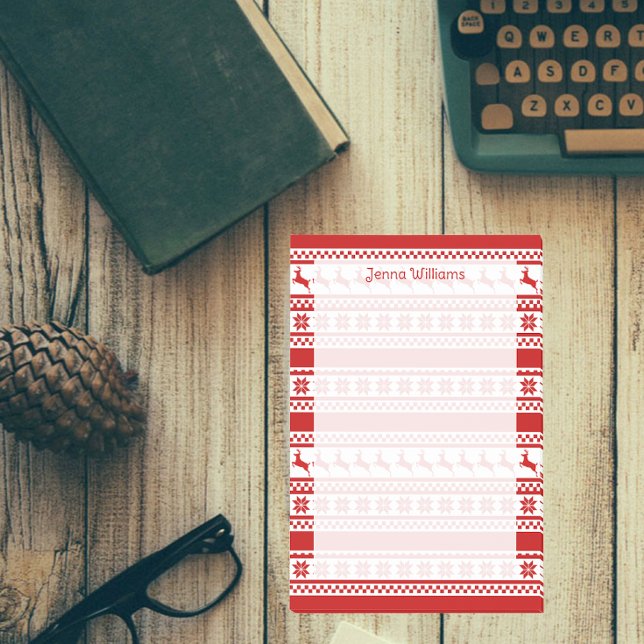 Personligen Red and White Nordic Reindeer Print Post-it Block (Skapare uppladdad)