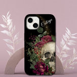 Personligen Red Blommigt Glitter Skull<br><div class="desc">En realistisk grått-skalle omges av en burgundröd blommigt buquet med guld faux glitter konetti på detta telefonfall. Ovanför bilden är anpassningsbarna i silver grått. Om du föredrar att ta bort namn,  ta bara bort texten fält.</div>