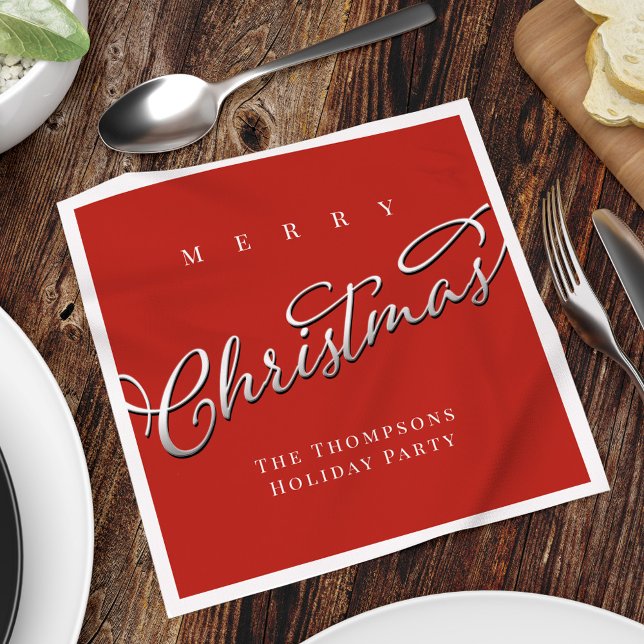 Personligen Red God jul Pappersservett (Merry Christmas simple red calligraphy script napkin. )