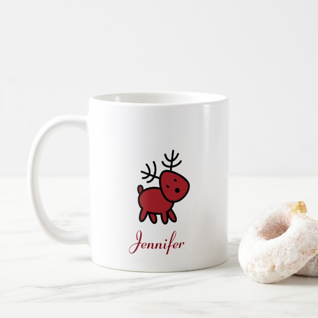Personligen Red jul Reindeer Illustration Kaffemugg (Med munk)