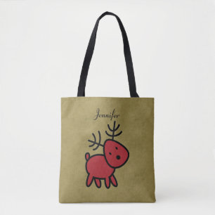 Personligen Red jul Reindeer Illustration Tygkasse