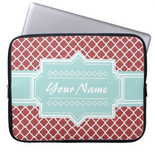 Personligen Red och Mint Quatrefoil Laptop Fodral