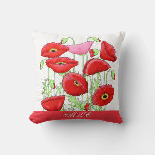 Personligen Red Rosa Poppies Art Anpassningsbar Mo Kudde