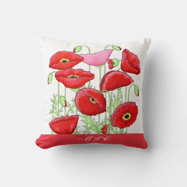 Personligen Red Rosa Poppies Art Anpassningsbar Mo Kudde (Framsida)