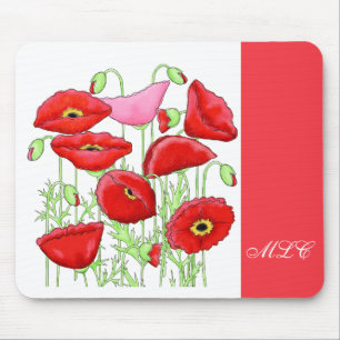 Personligen Red Rosa Poppies Art Anpassningsbar Mo Musmatta