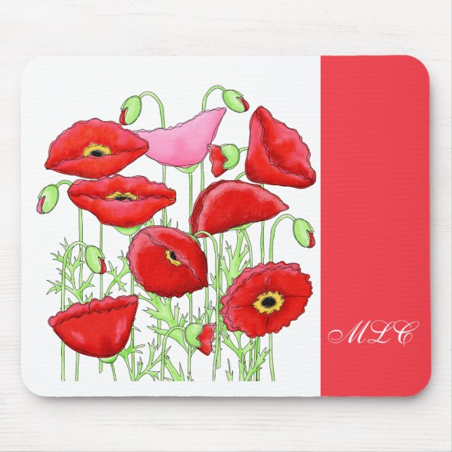 Personligen Red Rosa Poppies Art Anpassningsbar Mo Musmatta (Framsidan)