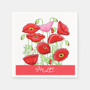 Personligen Red Rosa Poppies Art Anpassningsbar Mo Pappersservett