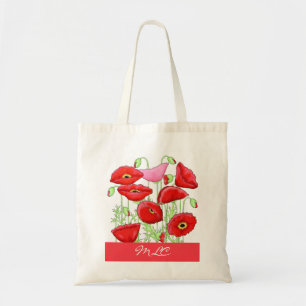 Personligen Red Rosa Poppies Art Anpassningsbar Mo Tygkasse