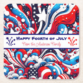 Personligen Red, White och Blue Patriotic Underlägg Papper Kvadrat