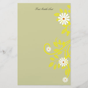 Personligen Retro Daisy Gult Filigree Gräns Brevpapper
