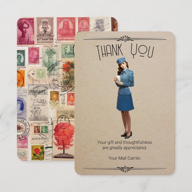 Personligen Retro Mail Carrier - tack för ditt kor Kort (Fram/baksida)