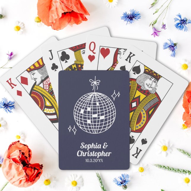 Personligen Retro Navy Blue Disco Boll Bröllop Casinokort (Retro Navy Blue Disco Ball Wedding Personalized Playing Cards
)