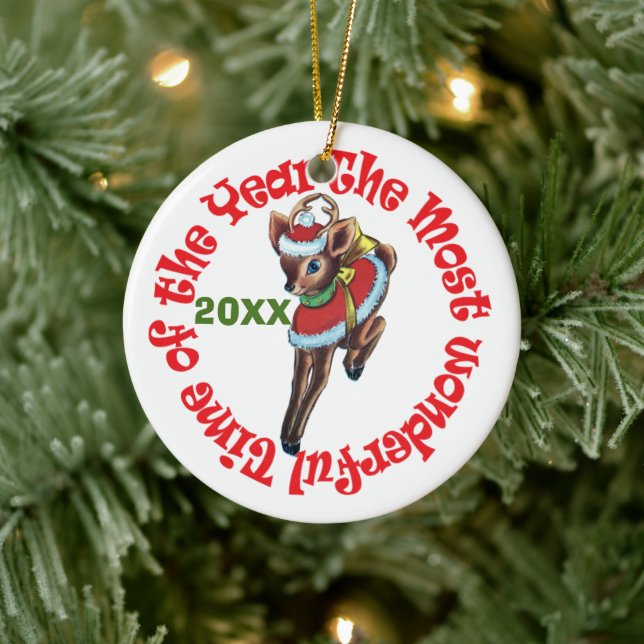Personligen Retro Reindeer Julgransprydnad Keramik (Träd)