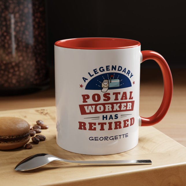 Personligen Retrött Postal Worker Gag Pension Mugg (Legendary Retired Postal Worker Personalized Two Tone 11oz Coffee Mug)
