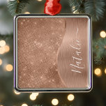 Personligen Ro Guld Glitter Julgransprydnad Metall<br><div class="desc">Anpassa enkelt ro guld-borstat metall och glamorös faux glitter med metall-prydnad med ditt eget namn.</div>