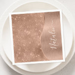 Personligen Ro Guld Glitter Pappersservett<br><div class="desc">Anpassa enkelt den här ro guld-borstat metall och glamorerade faux glitter-beklädda servetter med eget namn.</div>