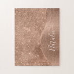 Personligen Ro Guld Glitter  Pussel<br><div class="desc">Anpassa enkelt det här ro guld-borstat metall och glamorerat fig-pusselpussel från glitter med ditt eget namn.</div>