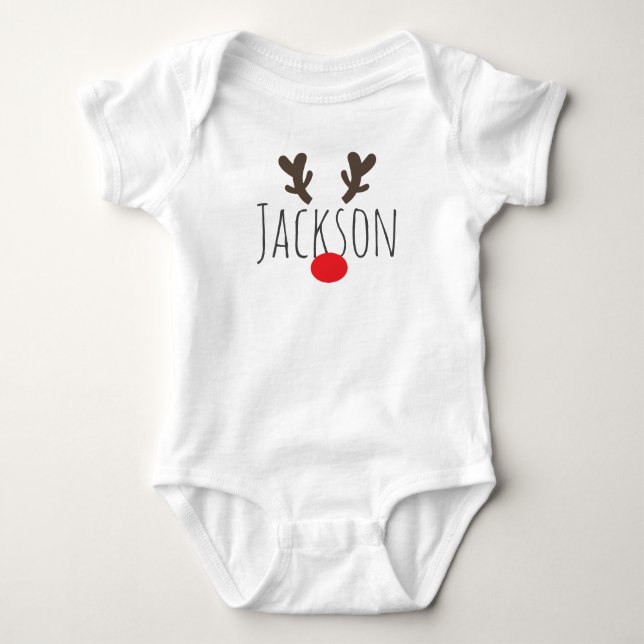 Personligen Röd-Nosed renbaby Bodysuit T Shirt (Framsida)