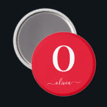 Personligen Röd och vit i monogram Namn Magnet<br><div class="desc">Den här snyggtens monogram- och elegant--designen namn kan ges som en gåva till en födelsedag,  bröllopsförmån,  möhippa eller tillfälle. Den kan anpassas med personens initiala arbete och namn.</div>