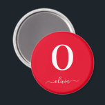 Personligen Röd och vit i monogram Namn Magnet<br><div class="desc">Den här snyggtens monogram- och elegant--designen namn kan ges som en gåva till en födelsedag,  bröllopsförmån,  möhippa eller tillfälle. Den kan anpassas med personens initiala arbete och namn.</div>