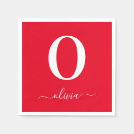 Personligen Röd och vit i monogram Namn Pappersservett