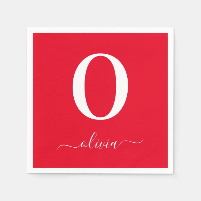 Personligen Röd och vit i monogram Namn Pappersservett (Framsidan)